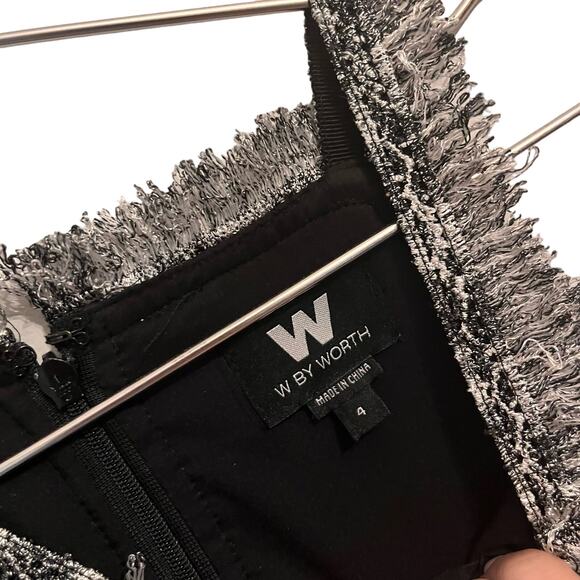W by Worth Womens Black & Silver Metallic Fringe Sheath Midi Cocktail Dress 4 - Picture 3 of 7